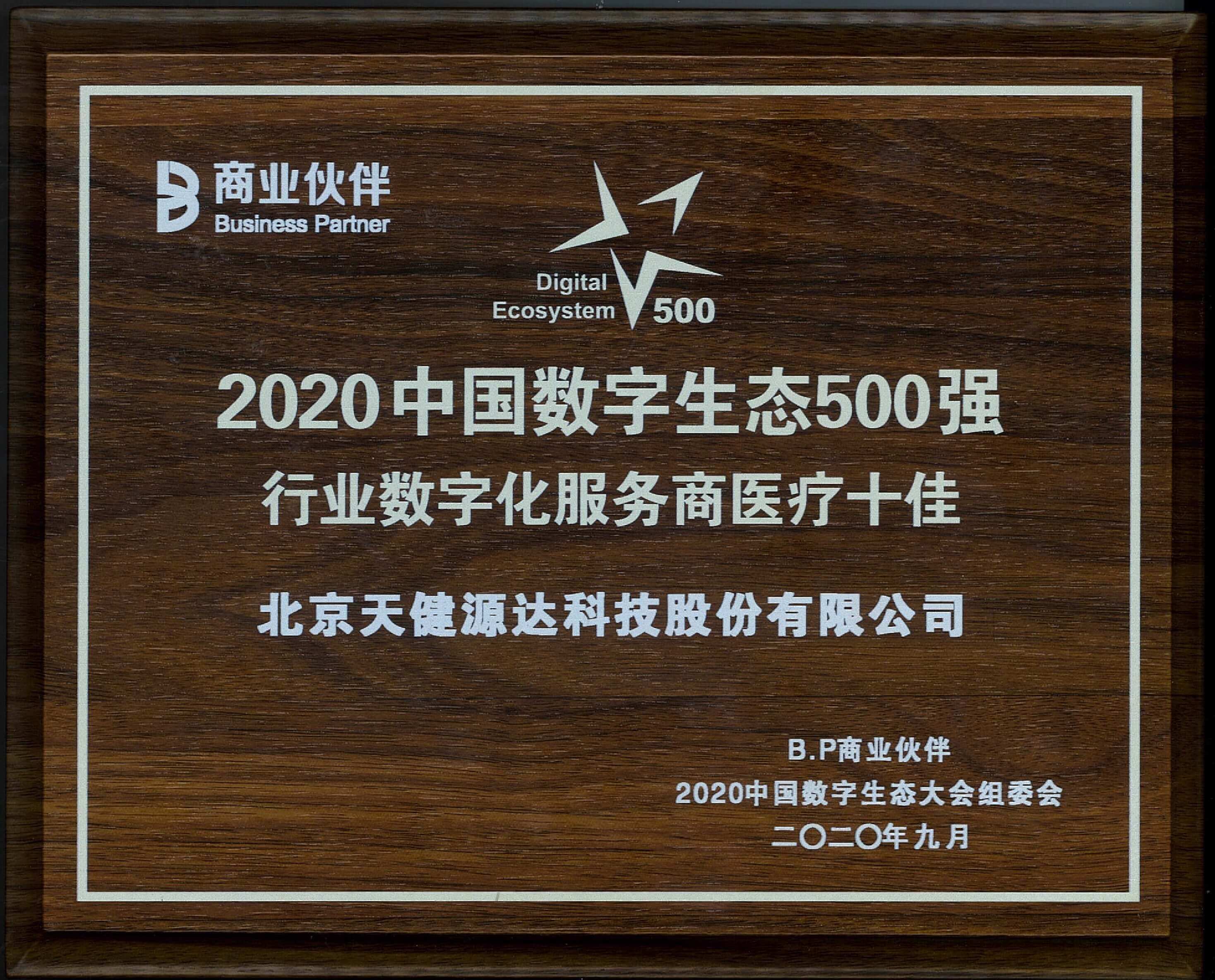 2020中國數字生態500強 行業數字化服務商醫療十佳 2020中國數字生態500強 行業數字化服務商醫療十佳